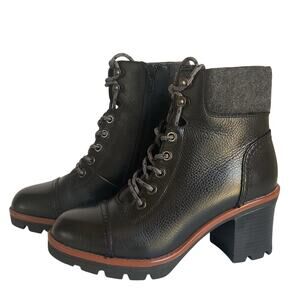 Naturalizer Waterproof, Block Heel Black Leather Lace-Up Ankle Boots , Size 5M